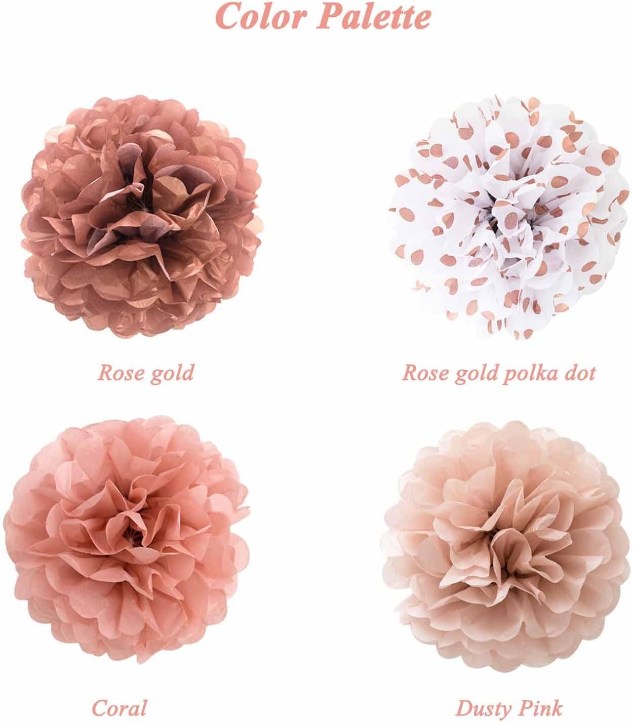 ANSOMO Tissue Paper Pom Poms Flowers Rose Gold Party Birthday Decorations | Dusty Pink Coral, Wedding Bridal Baby Shower, Wall Hanging Decor