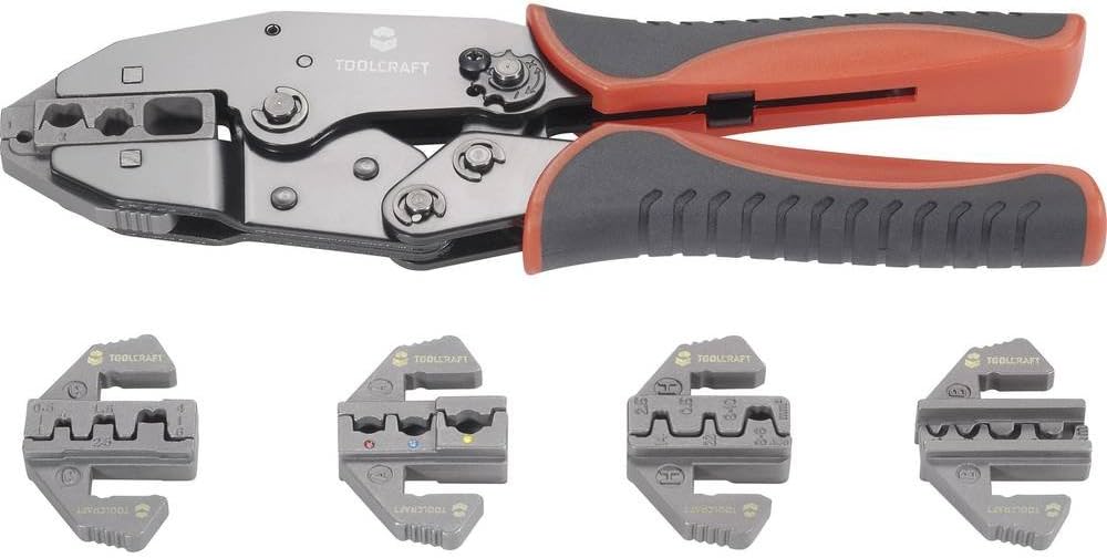 TOOLCRAFT PZ-506 430461 Crimping Pliers Set of 6 Insulated Cable Lugs, Uninsulated, Closed Terminals, Open, and