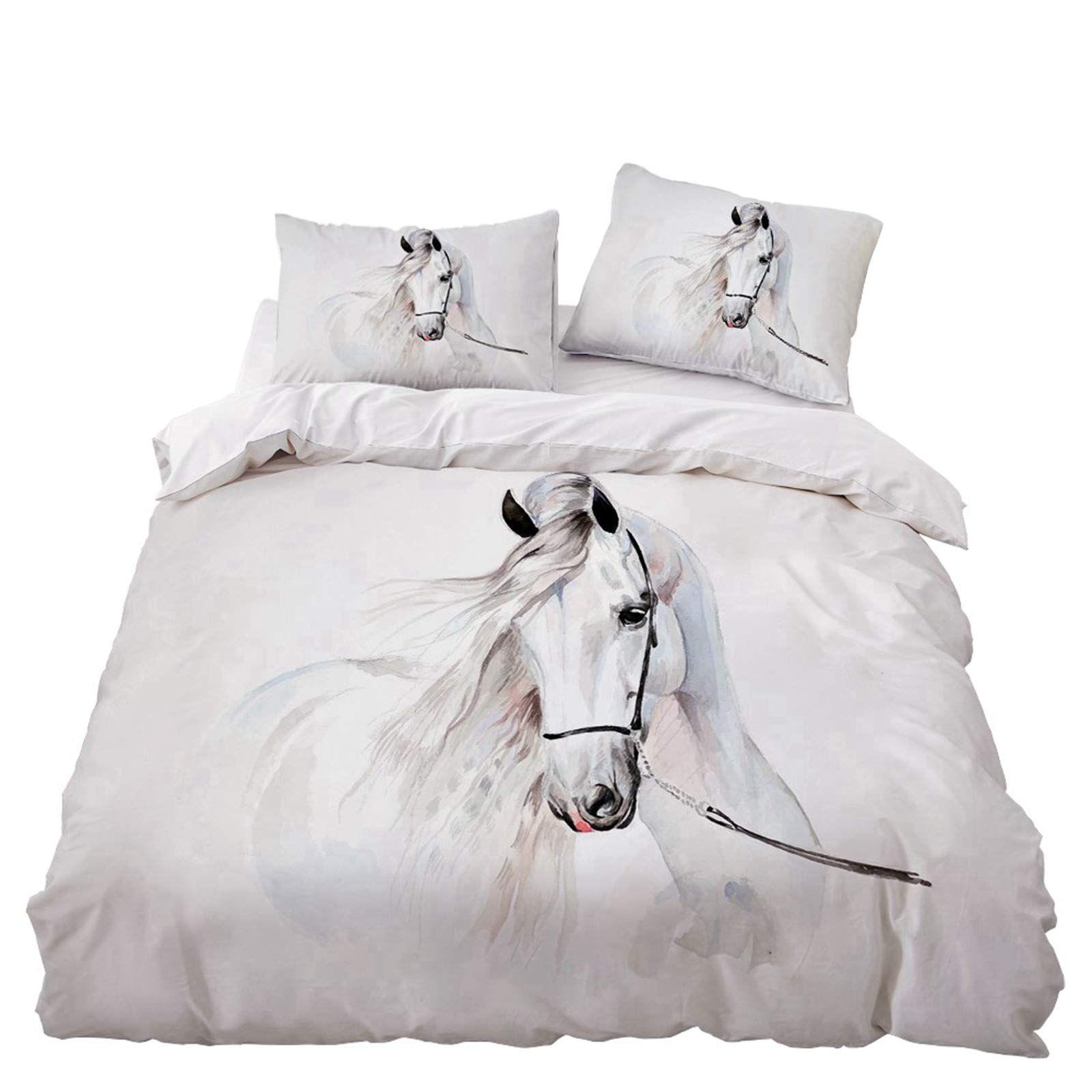 Housse de couette cheval motif 3D réaliste parure de lit microfibre douce pour lit simple