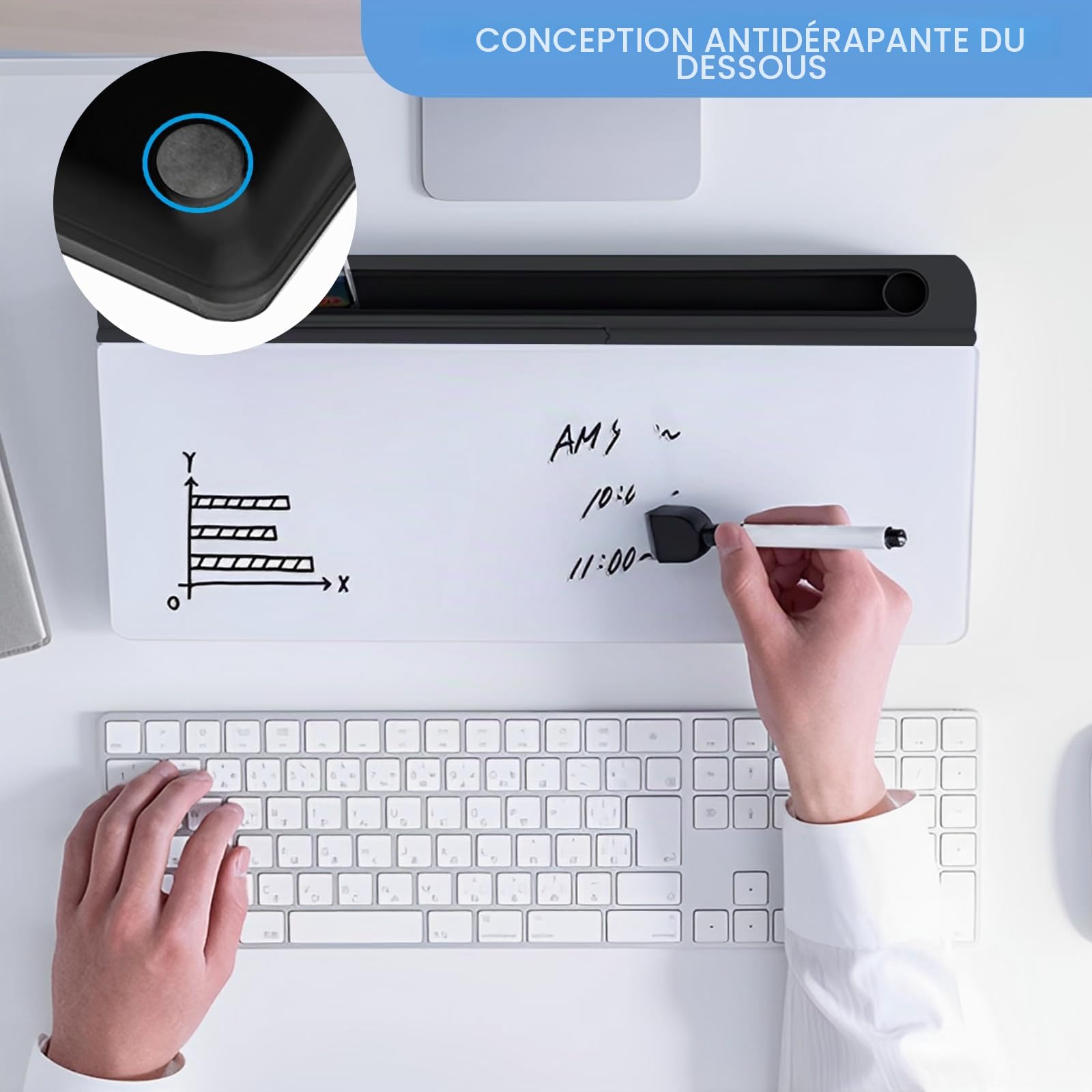 Hivexagon Tableau blanc de bureau avec 4 compartiments pour téléphone et tablette + mini tableau blanc magnétique supplémentaire et accessoires, parfait pour les mémos et listes de choses à faire