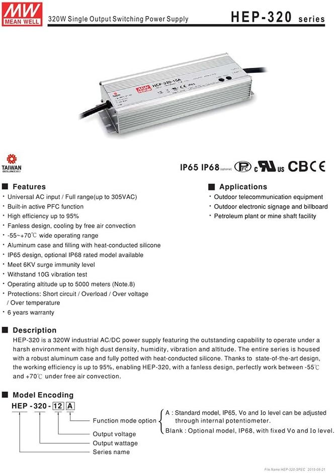 Mean Well HEP-320-24A 320W Single Output Switching Power Supply MEANWELL HEP-320