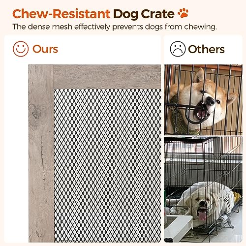 Corner Dog Crate Furniture, Wooden Dog Kennel End Table, Decorative Pet Crate Indoor Use, Furniture Style Dog House for Small Medium Dog, Dog Cage TV Stand, Greige and Black DCHG0801 - Image 6