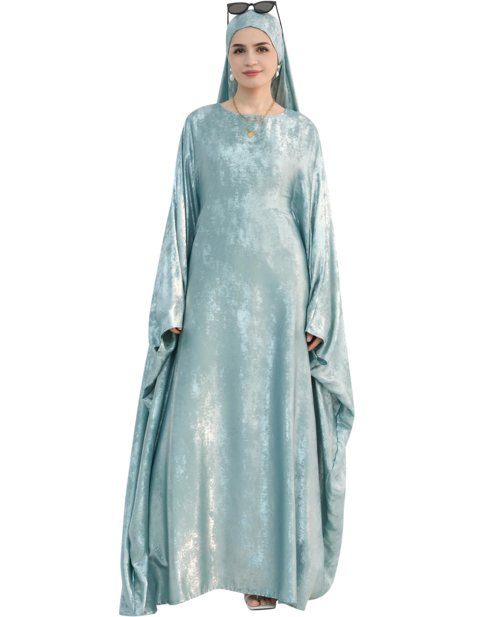 ZofocyLuxury Dubai Style Abaya and Hijab Set, Breathable Modest Prayer Dress with Belt Loose Fit Muslim Robe