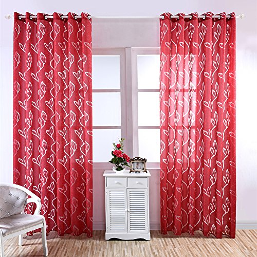 Brightup Lot de 1 Rideaux de Fenêtre et Porte en Voile Tulle Fleurs Bubble Coupées Feuilles
