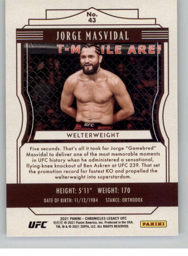 Amazon.com: 2021 Panini Chronicles UFC Legacy #43 Jorge Masvidal