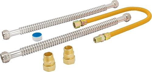 Eastman Kit de instalación de calentador de agua a gas, mangueras de calentador de agua de acero inoxidable corrugado de 18 pulgadas, conector de