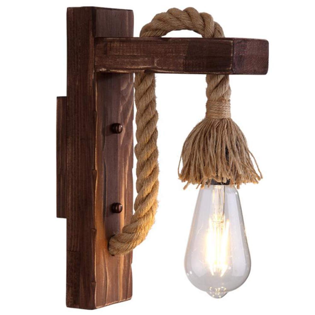 FZQSXAZU Vintage Wood Wall Lamp E27 Base 60W Industrial Design Retro Wooden Sconce Lighting for Home Decor Rustic Bedroom or Living Room Ambiance