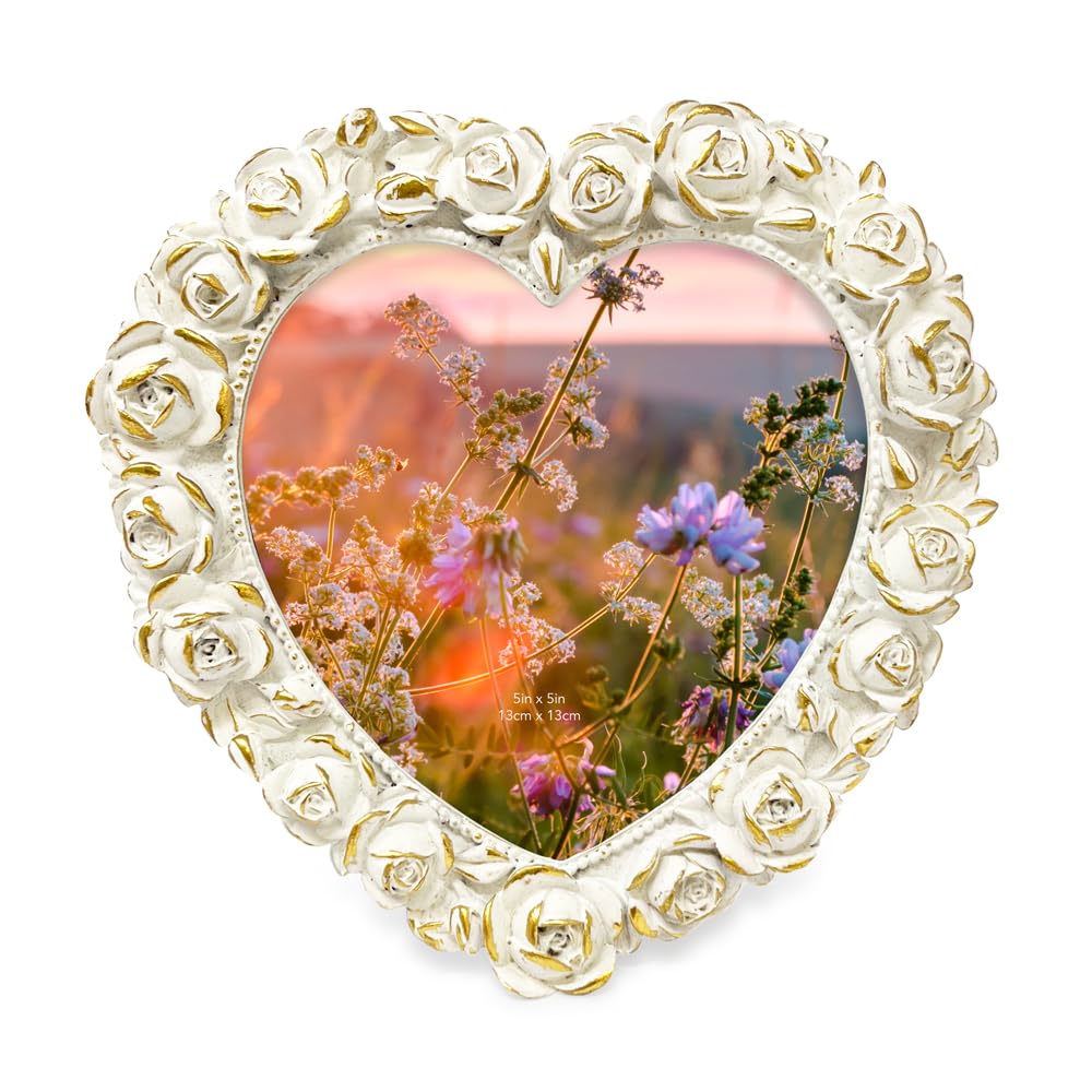 Amazon.com - Isaac Jacobs 5x5 White with Gold Heart Shaped Rose