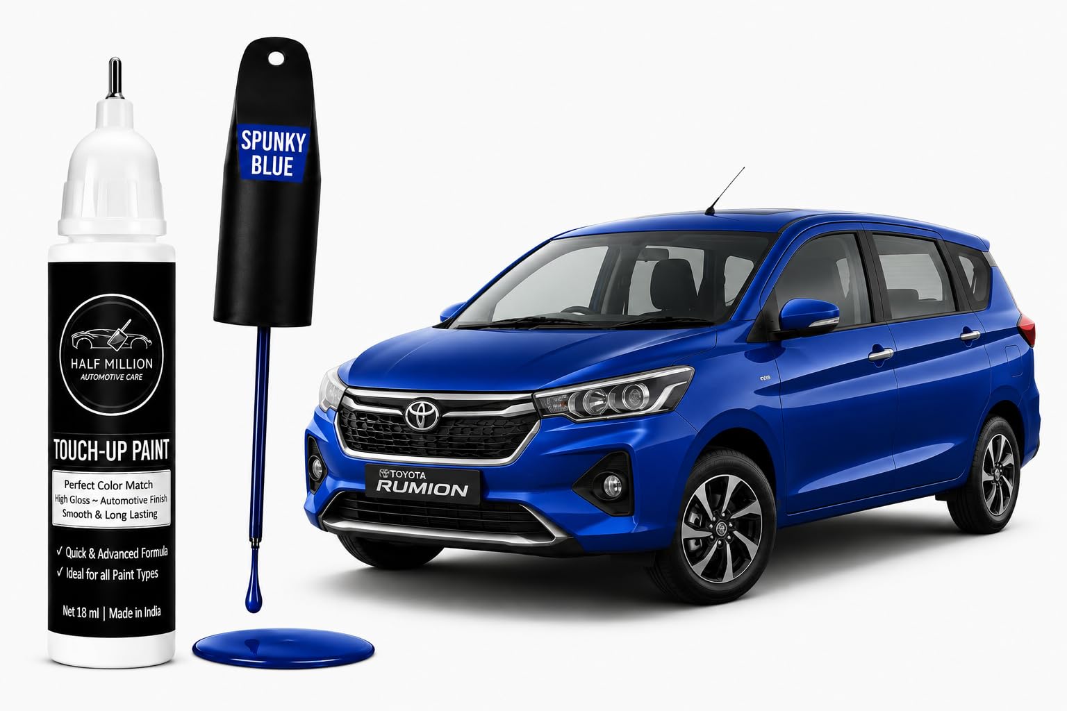 Half Million® Touch Up Paint for TOYOTA RUMION SPUNKY BLUE | 18ml Car Scratch Repair Paint Pen | Factory Color Match | Quick Dry | High Gloss Finish | DIY Paint Chip & Scratch Remover-image-26
