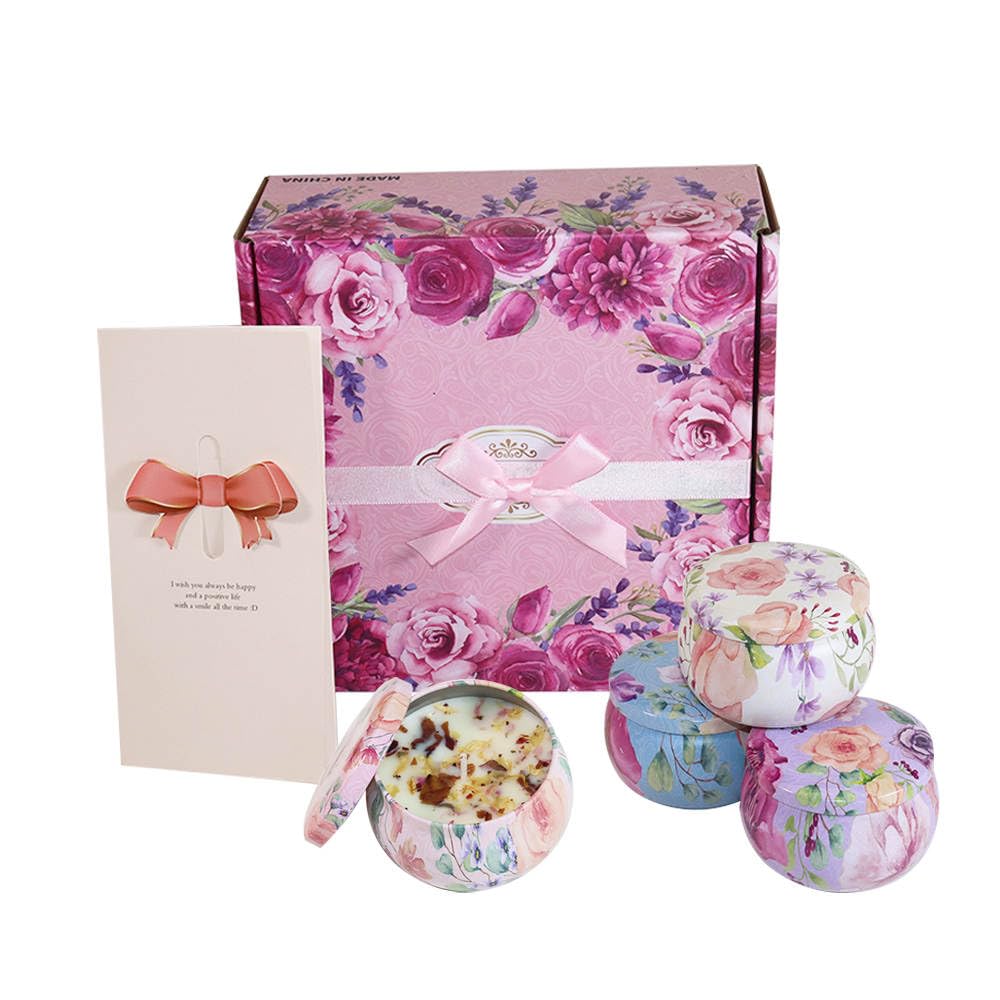 Gloristic Luxurious Lavender Delight - 4 Soothing Aromatherapy Scented Candles with Healing Crystals - Perfect Stress Relief Gift for Her! (Rose)