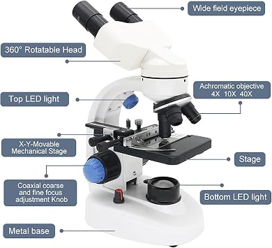 Compound Binocular Microscope, High-Definition Microscope For Scientific Experiments, Full Optical System, 40-1000X for Interest-Cultivating Scientific Research
