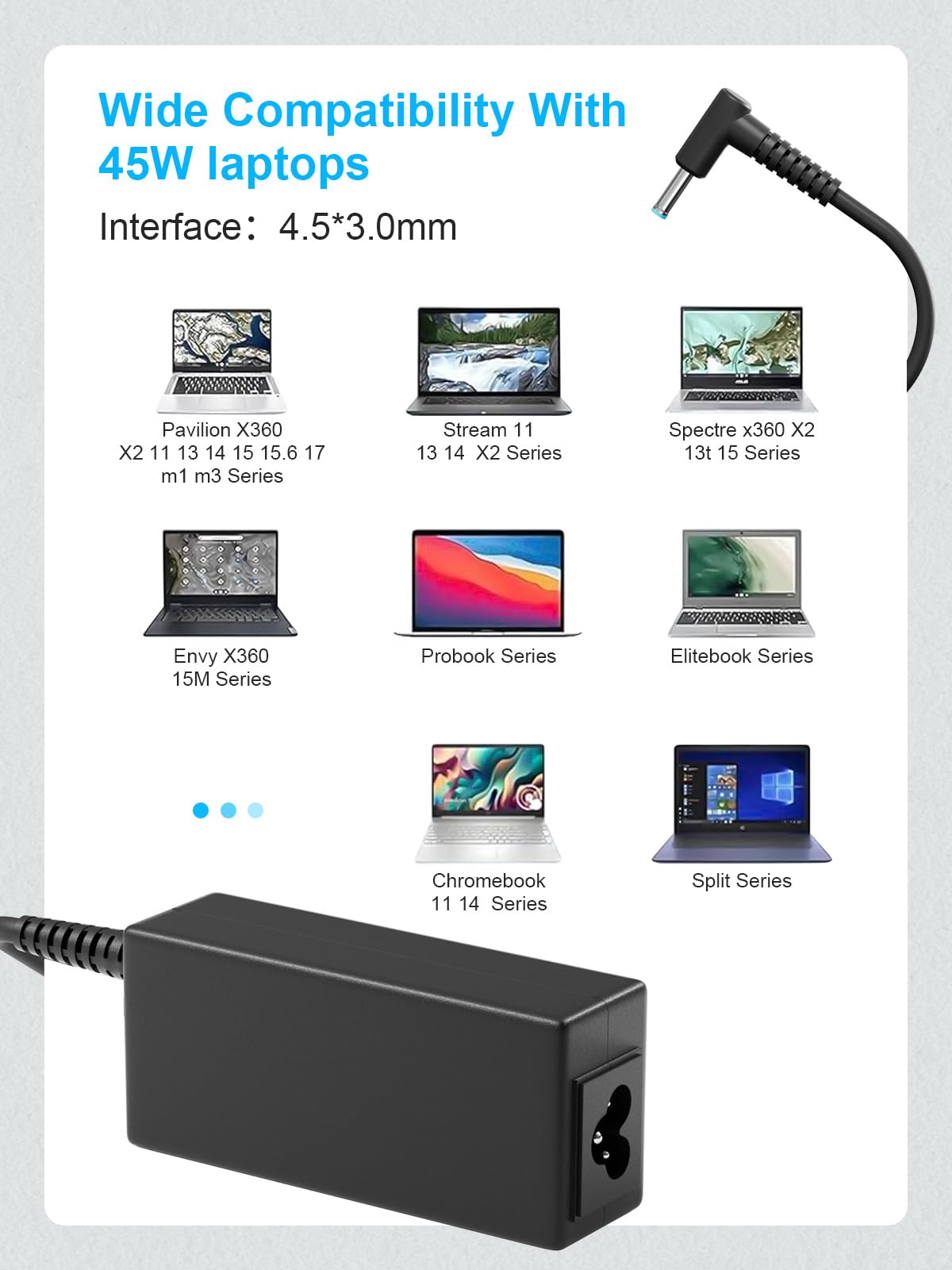 BIYTC Stream 14 & 11 Caricatore del computer portatile per HP 45W Computer Blue Tip Power Cord
