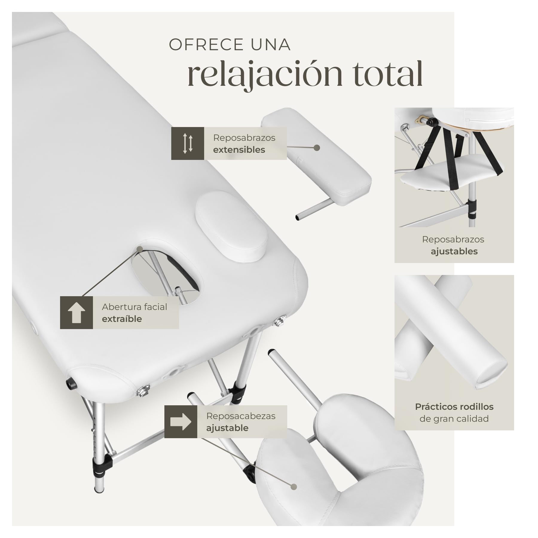 tectake® Camilla Masaje Plegable y Ajustable en Altura, Camilla Estética Profesional de Aluminio, Camilla Profesional Fisioterapia, Quiromasaje, Tatoos, 2 Zonas, con Cojines y Bolsa Transporte -Blanco
