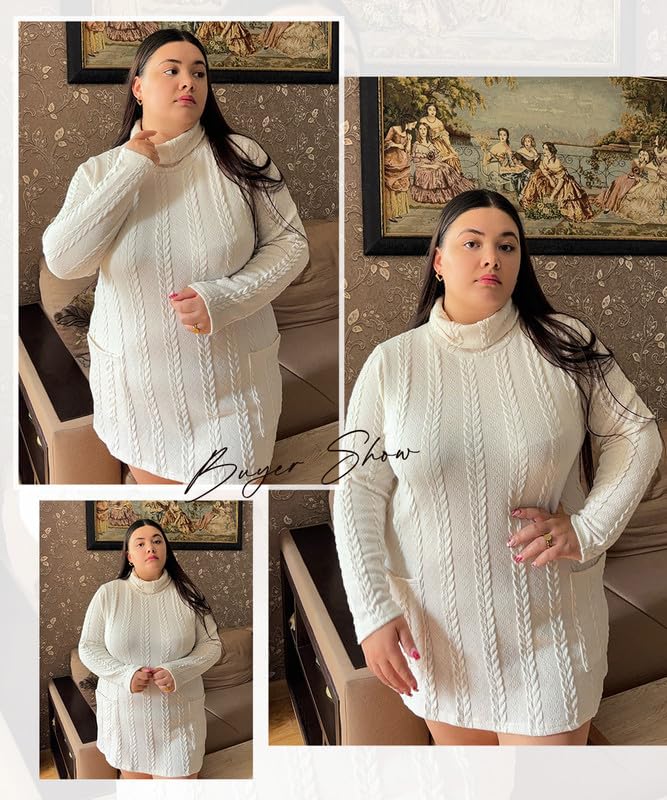 CARCOS Plus Size Sweaters for Women Turtleneck Cable Knit Sweater Long Sleeve Pullover Tops Casual Solid Shirts with Pockets4