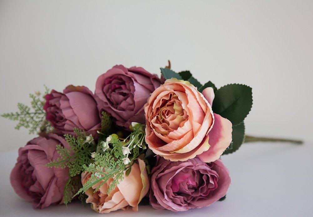 Artificial Silk Peony Flower Bouquet (NO.2) -7 Colours Wedding Centrepiece Decor (Mauve/Blush)