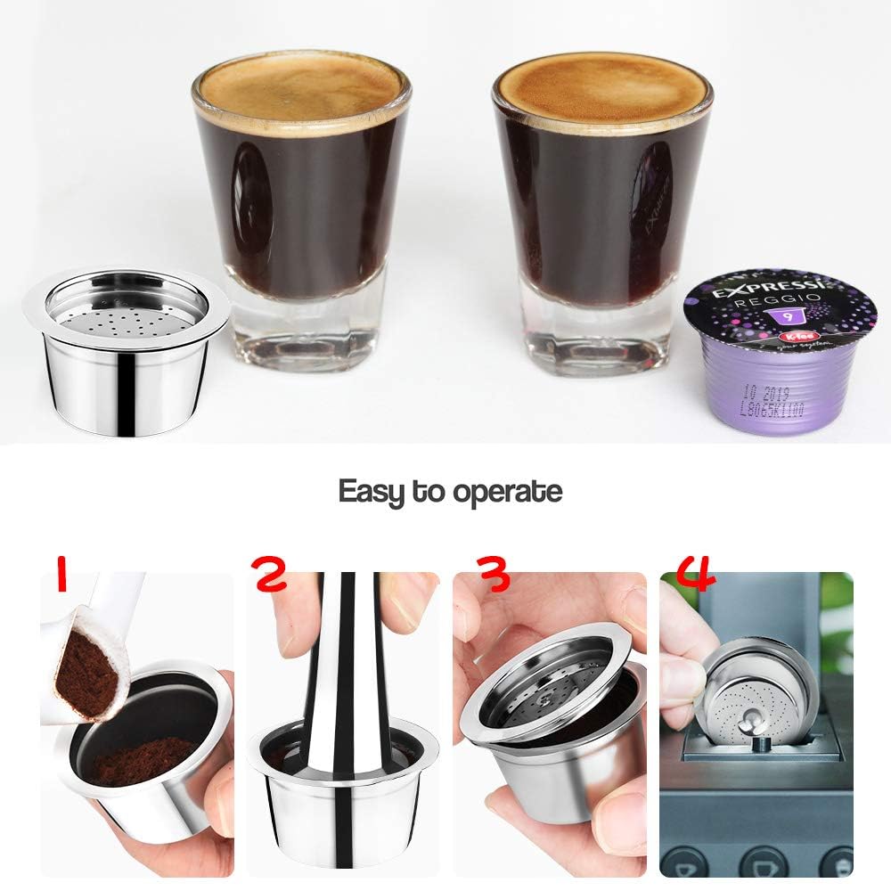 i Cafilas Cápsula de café rellenable Kfee de acero inoxidable, reutilizable, filtro de café para Caffitaly Tchibo Cafissimo ALDI Expressi Cápsula (2Capsule+Tamper)