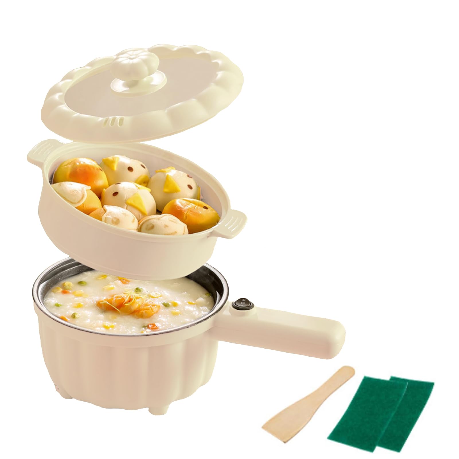 Multicuiseur électrique,Petite Poêle électrique,2L Marmite électrique en Antiadhésif,Marmite Hot Pot Électrique portable de voyage,avec cuiseur vapeur,pour Steak,Soupe,œufs,Nouilles (Style 2)