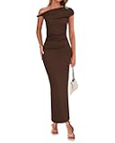 Women Formal Cocktail Dresses Spring 2026 One Shoulder Twist Strap Ruched Bodycon Elegant Wedding Party Maxi Dress