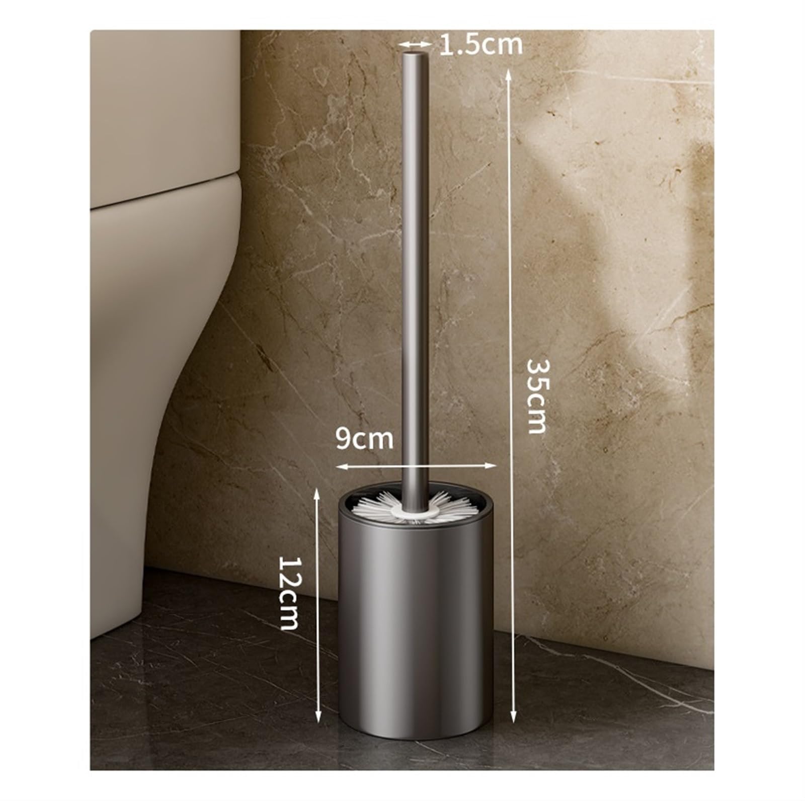 Cepillos de baño, Cepillo de baño con Soporte, Cepillo de Inodoro de Mango Largo, Cepillo para Inodoro, Cepillo para Fregar (Negro, 35 x 9 cm)