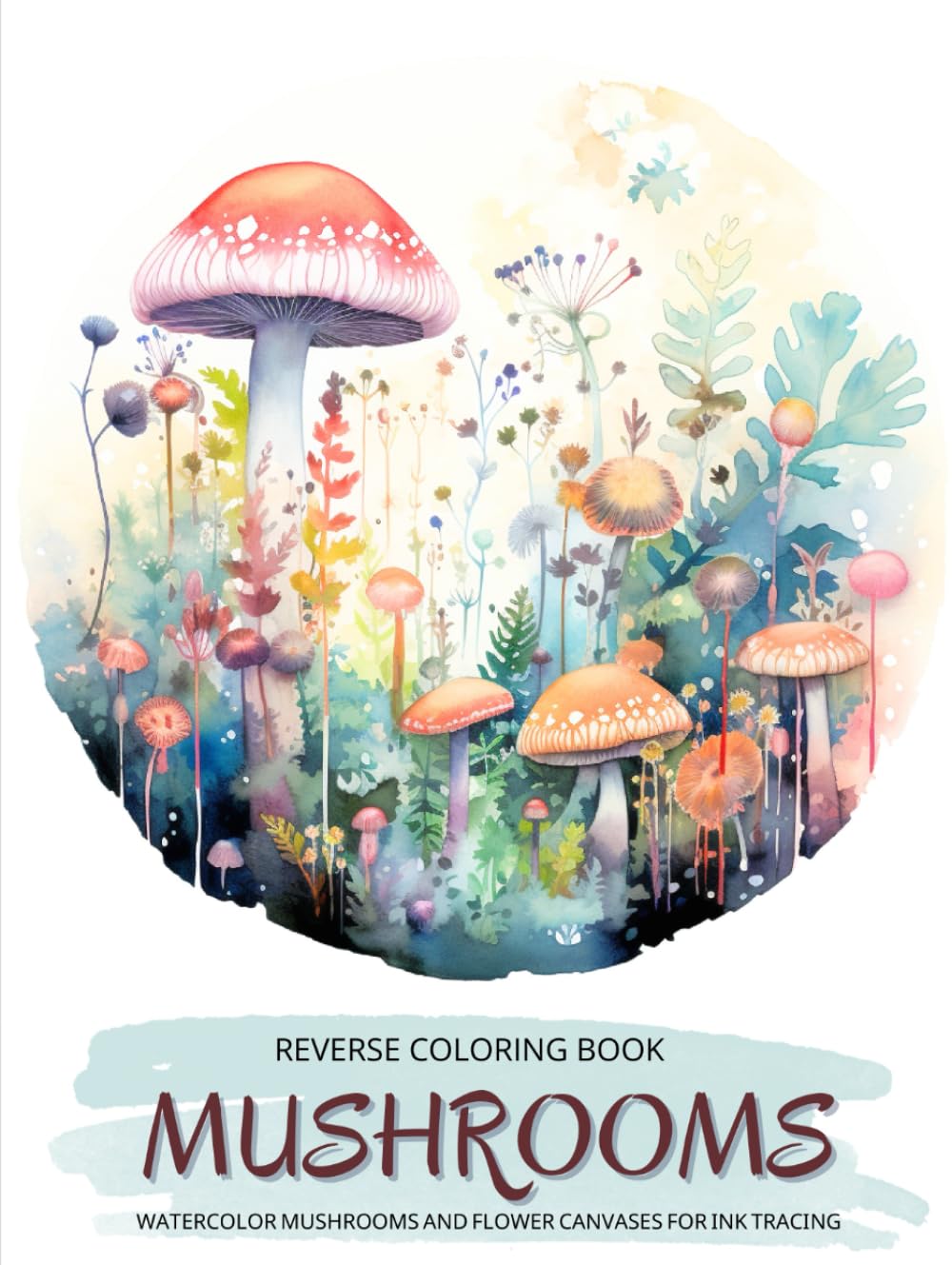 Coloriage inversé fleurs et champignons pour calmer le stress par le dessin de pleine conscience