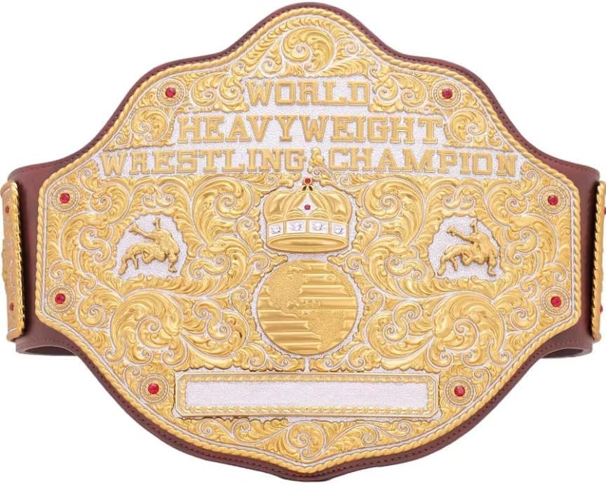 Big Gold Dual Brown Championship Title Belt Replica, World Heavyweight Wrestling Belt