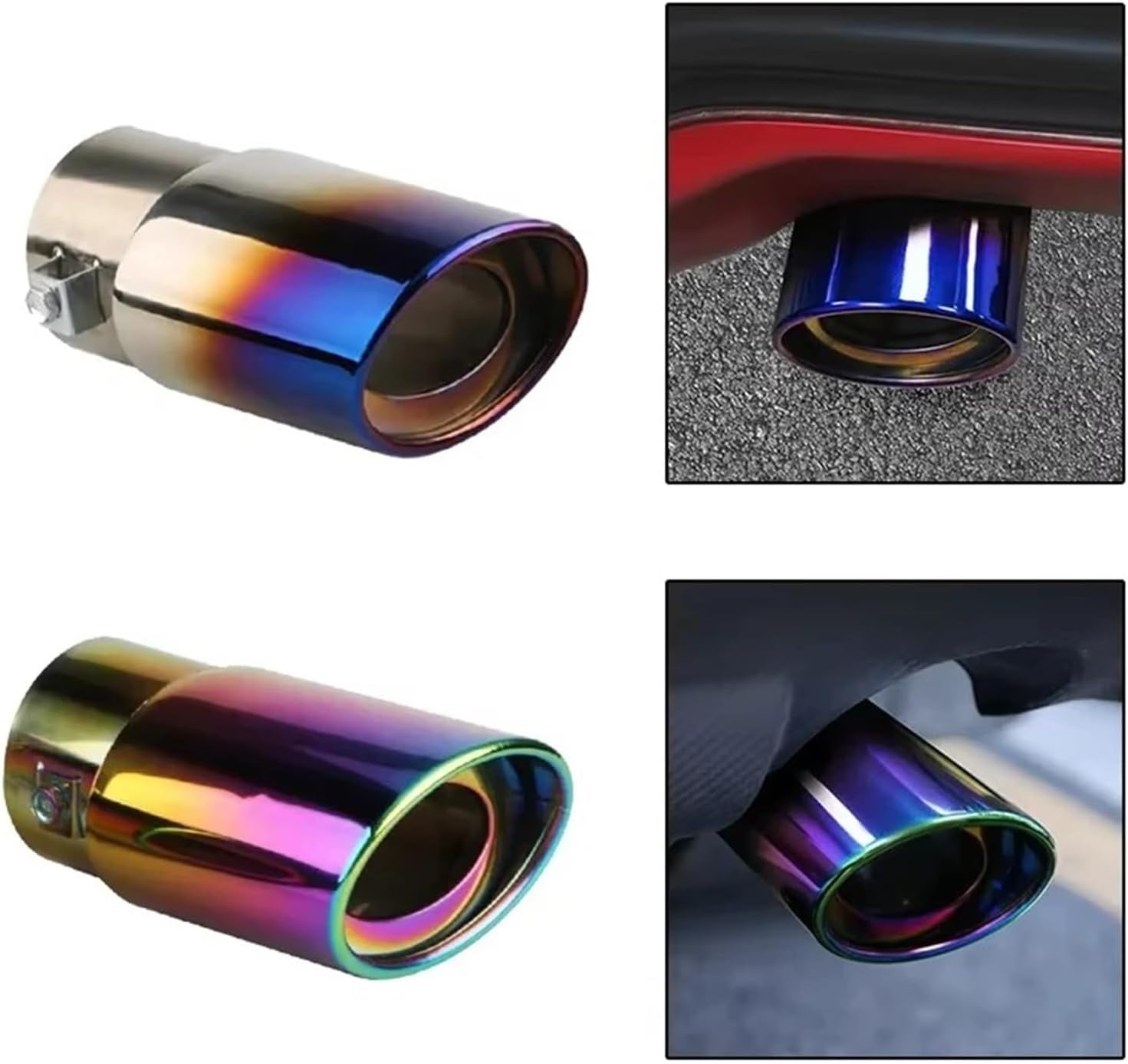 排気管テールスロート ユニバーサルカー排気マフラーチップラウンドステンレススチールテールリアクロームパイプ(Straight Blu