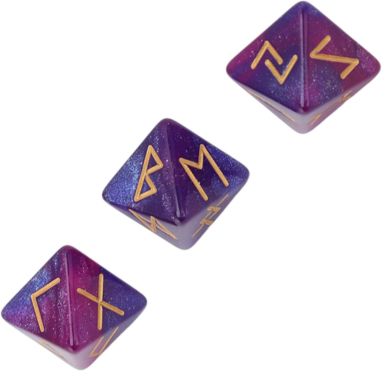 Yctze 3Pcs Astrology Learning Prediction Rune Dice Set with 8 Sided Polyhedral Design in Vivid Colors - Mystic Star Themed Divination Dice for Adults (Purple Blue)