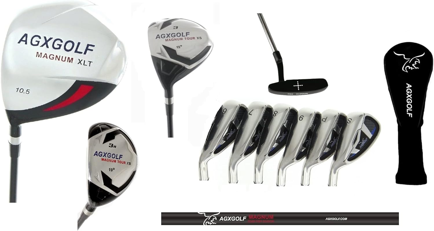 Men's Left Hand Magnum Complete Golf Club Set w/Oversize Driver, 3 Wood, 3 Hybrid + X-Tour Style 5-9 Irons + PW & SW, Free Putter: Cadet Regular or Tall Length: Built in The USA!