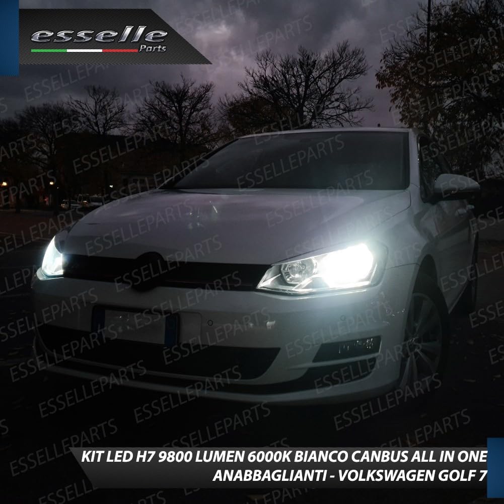 Kit Full LED H7 CANBUS per VW Golf 7 6000K Bianco Ghiaccio 9800 Lumen – Portalampade e Centraline Integrate – Plug & Play No Errori – Alta Luminosità