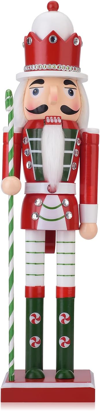 Wooden Christmas Soldier Nutcracker Decorations, 15 Inch Xmas Nutcracker Figure Christmas Decor for Home, Shelf, or Party Display (Red)