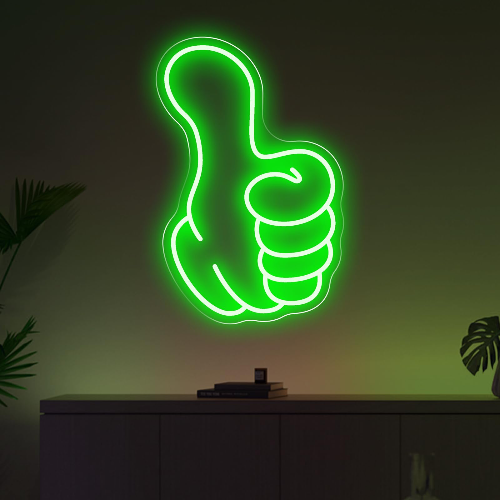 Thumbs Up Neon Sign - Green Led Gestur Light for Game Room Man Cave — image 1