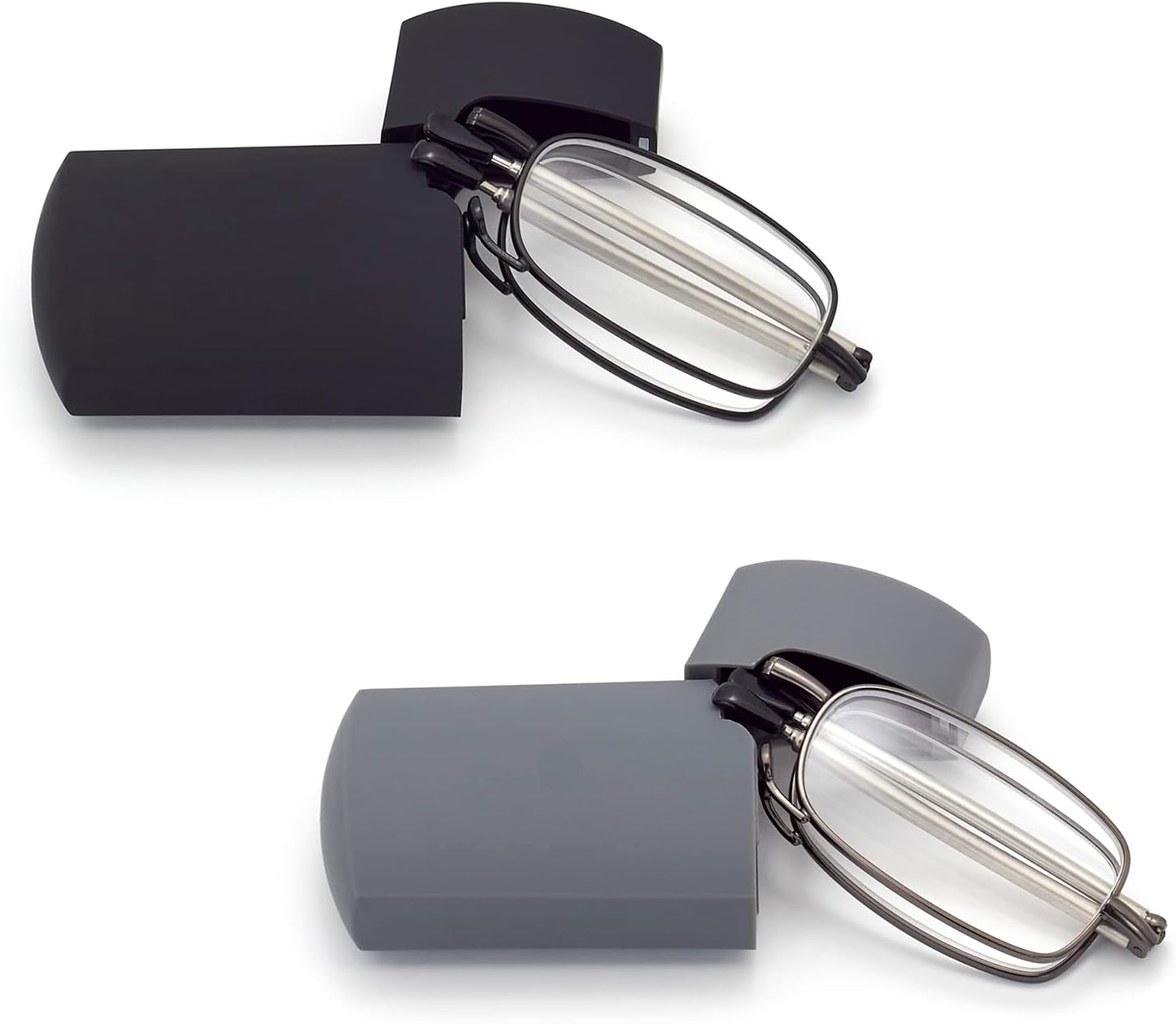 Hard Cases Folding Reading Glasses, Pocket Wallet Purse Compact Spring Hinge Readers, Transparent Clear Lens