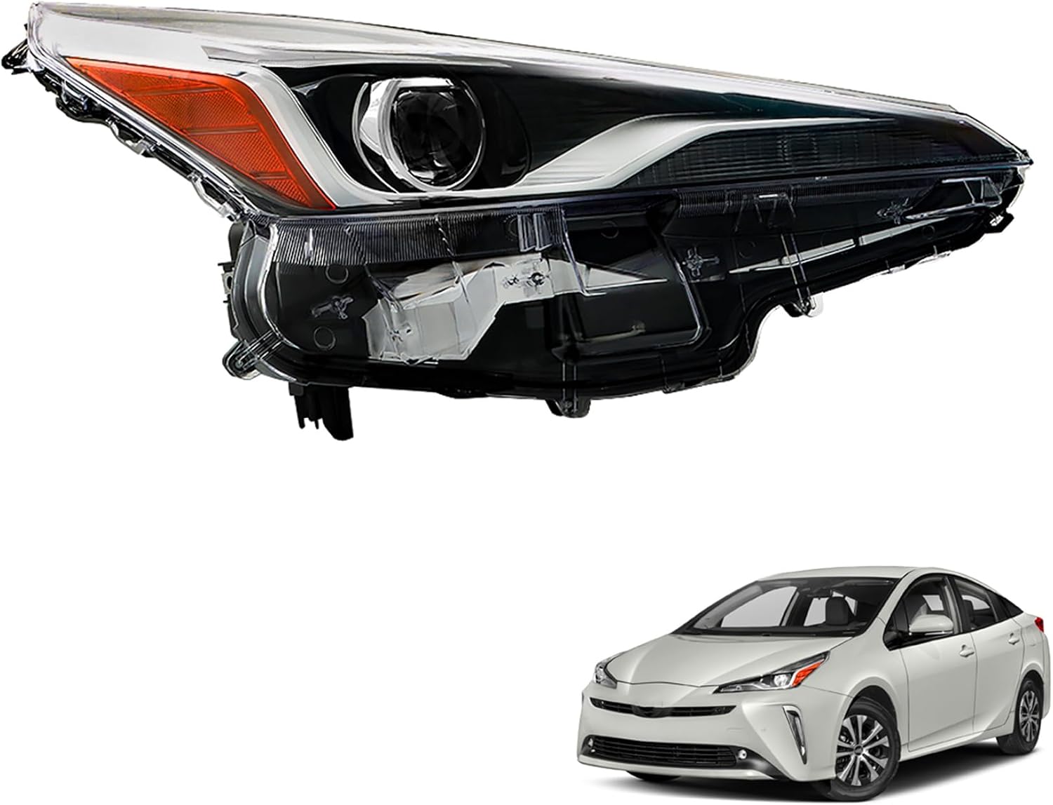 Headlight Black Housing Assembly Headlamp Right Side Replacement for P-rius 2019 2020 2021 2022