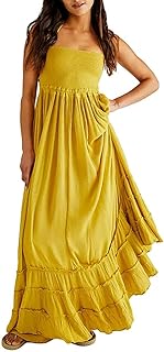 Vestido de Verano con Volantes para Mujer, Vestido de Tirantes , Color Amarillo, S