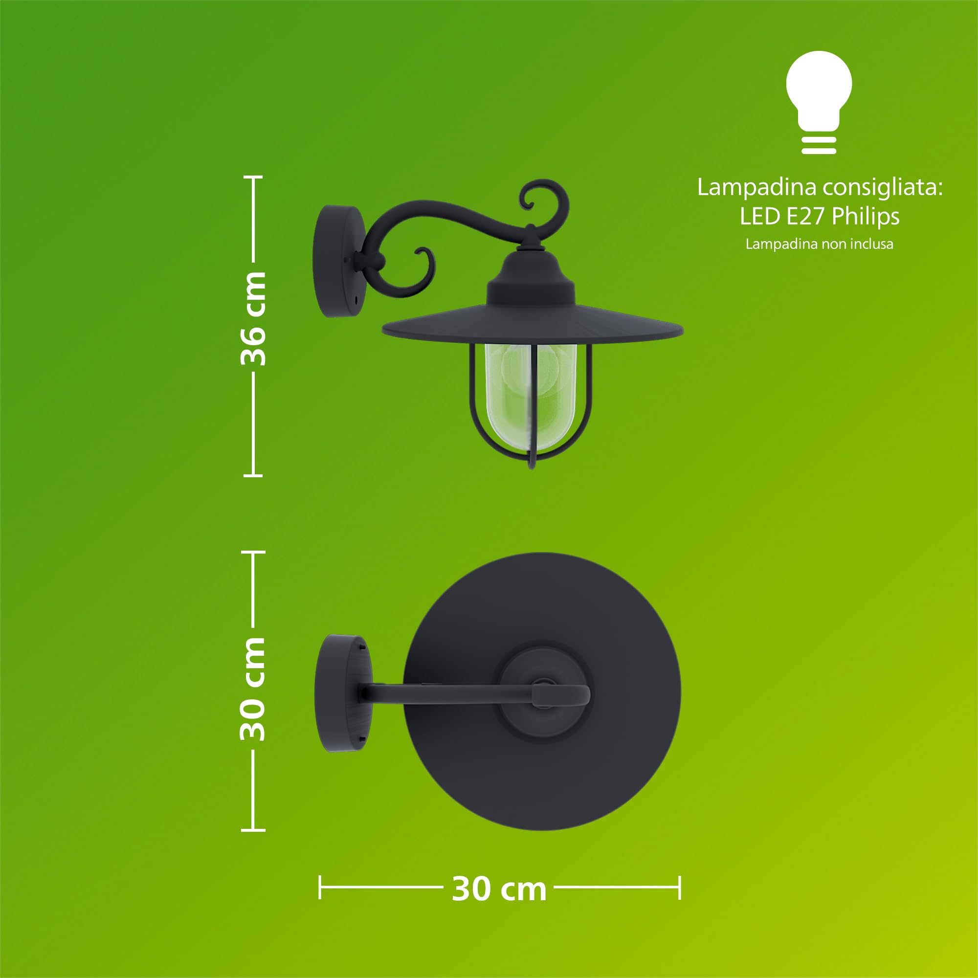 Philips Pasture Applique LED, Lampada da Esterno, Resistente a Intemperie IP44, Durevole, Alluminio, Design Classico, Nero, Lampadina E27 Venduta Separatamente