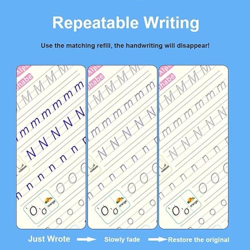4 Pc Large Reusable Handwriting Practice Book For Kids,Magic Practice Copybook With Auto Disappear Ink Pen,3D Grooved Handwriting Book Practice，Calligraphy Copybook For Preschoolers(10.3X7.3 Inches) #TOP3