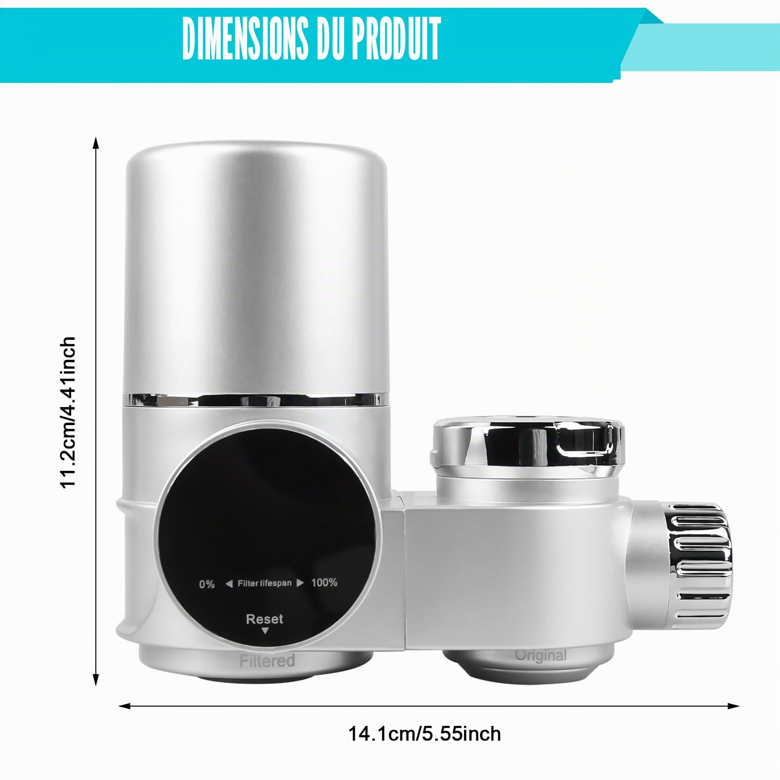 Filtre à eau pour robinet avec affichage LED, filtre à eau robinet filtre à eau potable élimine le chlore, les métaux lourds, stérilisation UV filtre à eau du robinet (avec filtre) pour cuisine