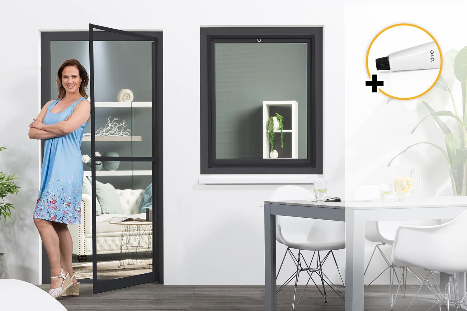 empasa Insektenschutz Fliegengitter Tür Alurahmen Master SLIM PLUS | mit Scharnierkleber, Größe:100 x 210 cm, Farbe:anthrazit