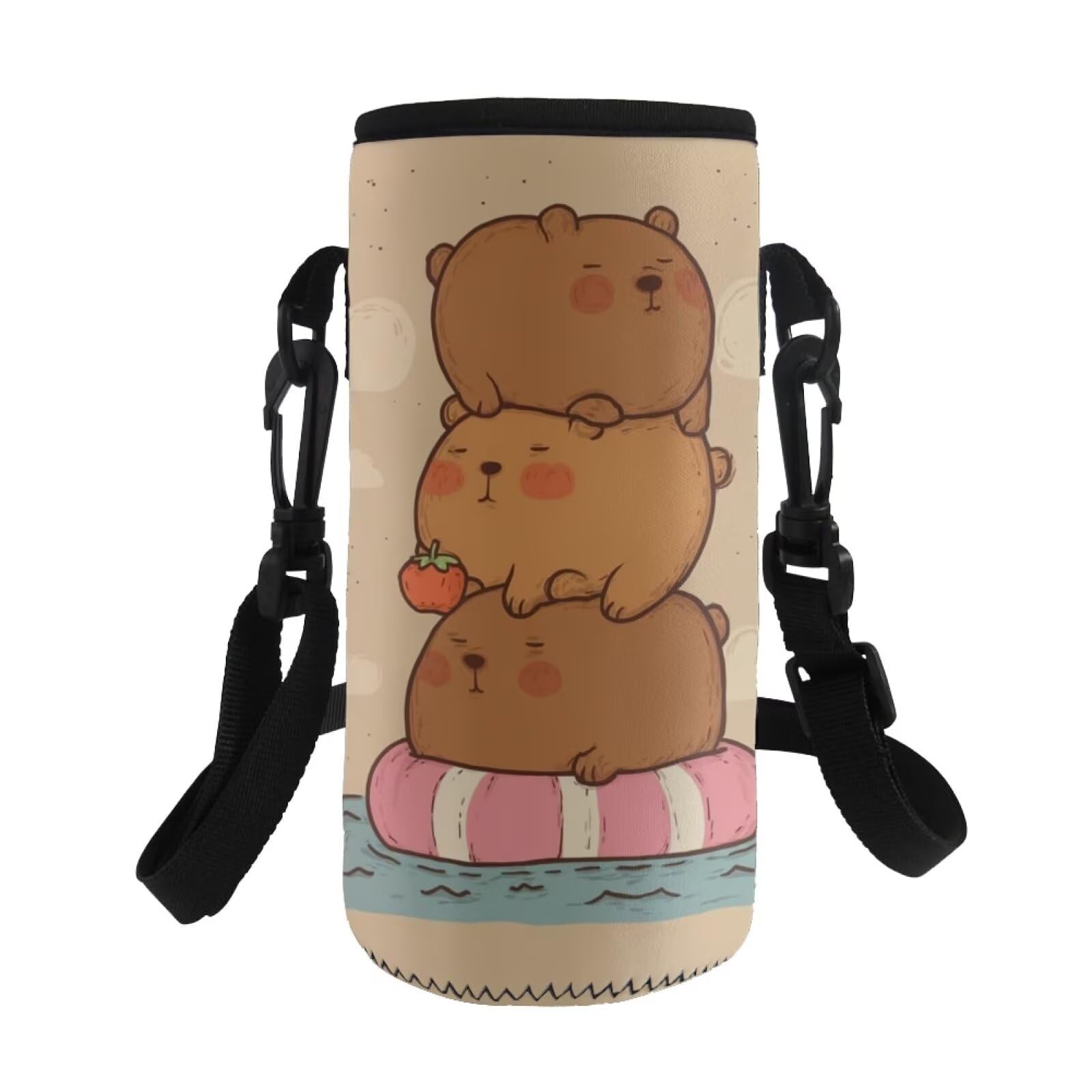 COEQINE Capybara Print Water Bottle Carrier Bag for Kids 4-6-8-10-12 Insulated Neoprene Water Bottle Holder Pouch with Adjustable Shoulder Strap for Stainless Steel/Glass/Plastic Bottle,500ml โ image 1