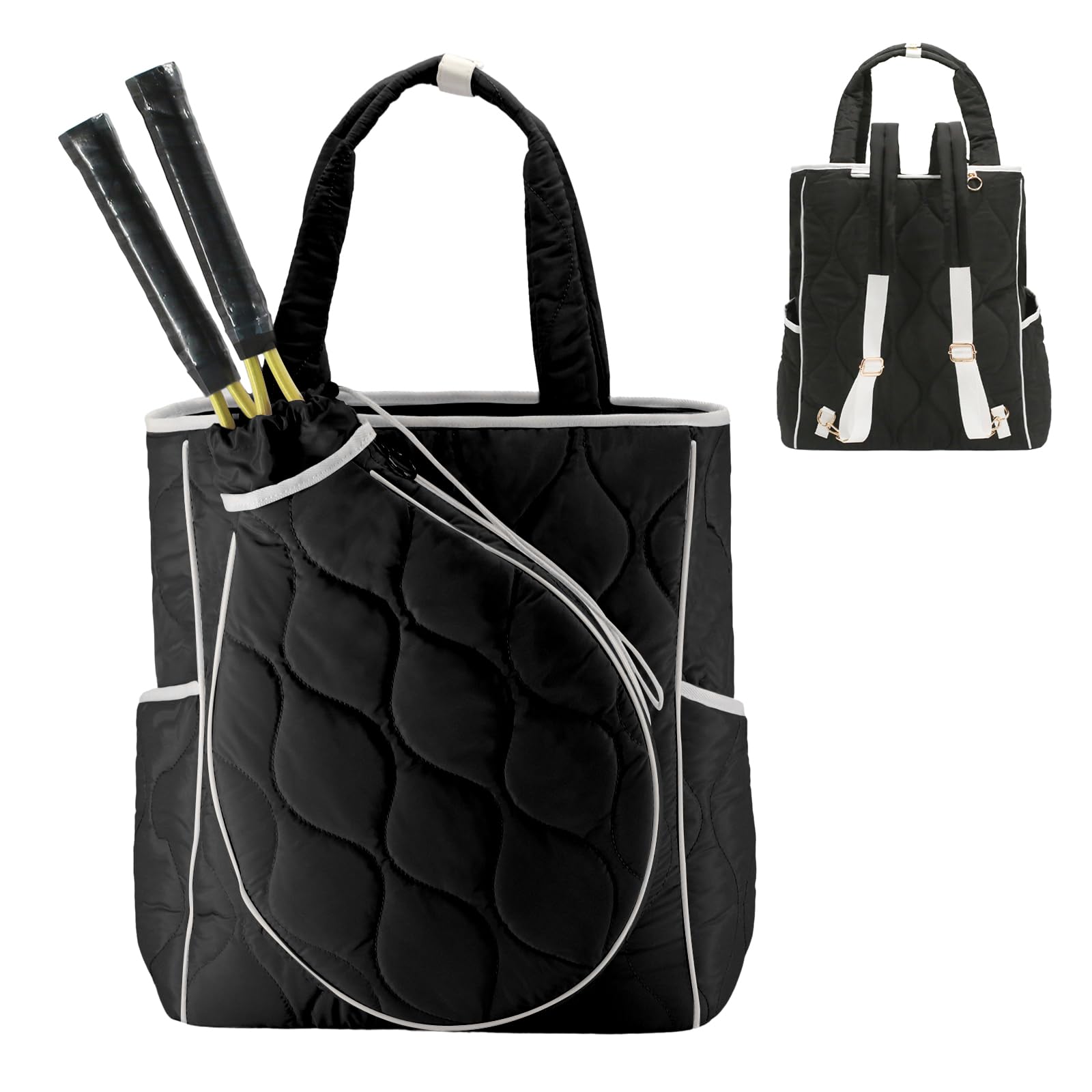 CCGTIOR 2-in-1 Tennis Tote Bag & Tennis Racket Backpack – Extra-Large Quilted Pickleball Racquet Bags, Water-Resistant & Lightweight for Men & Women