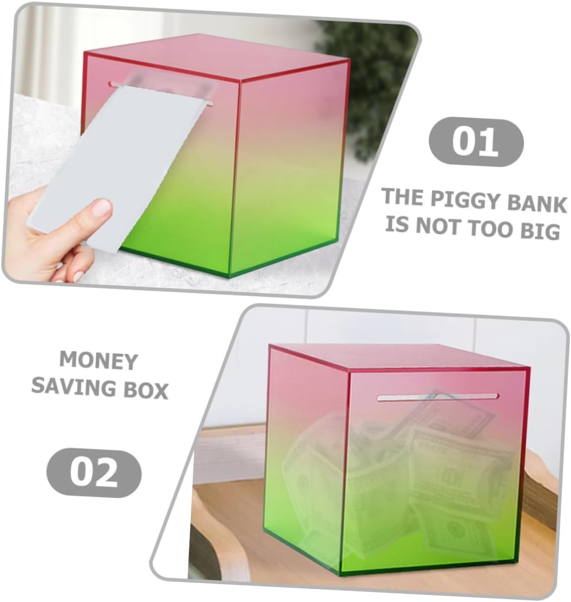 BESPORTBLE Acrylic Piggy Bank for Boys and Girls and Adults Colorful Gradient Coin Jar Small Money Box Compact Cash Container for Home Savings and Birthday