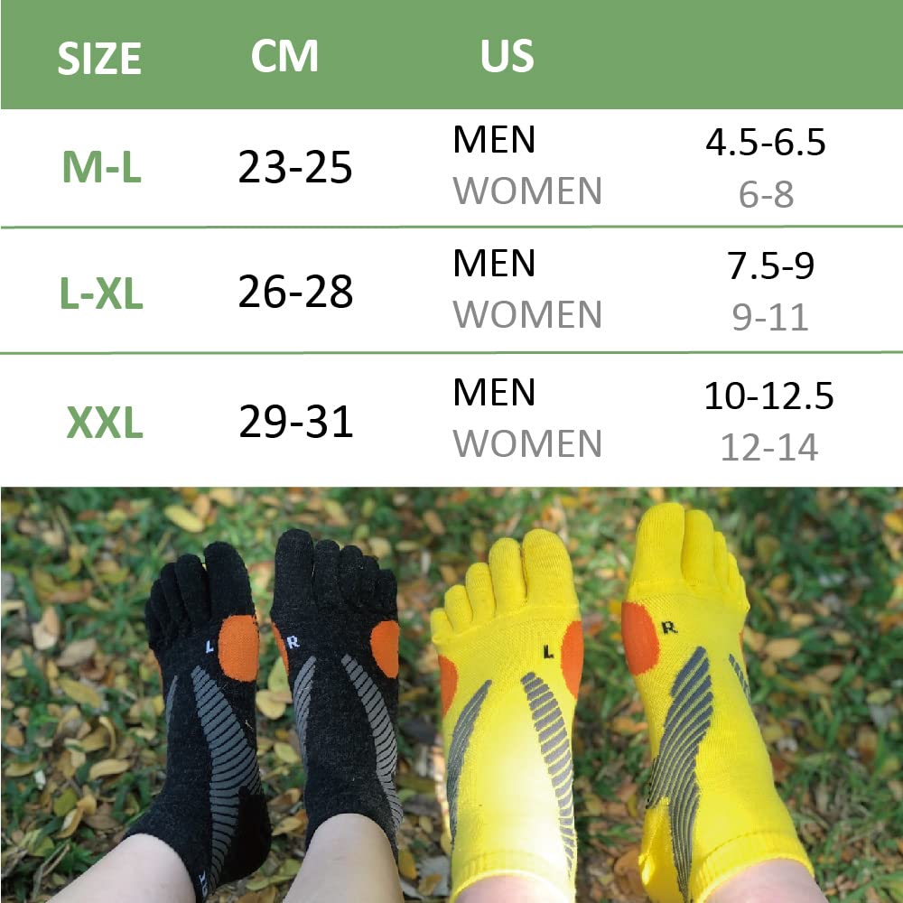 Merino Wool Blend Non-Slip Above Ankle Toe Socks, Five Finger, Men and Women, Running, Hiking, Cycling, Camping