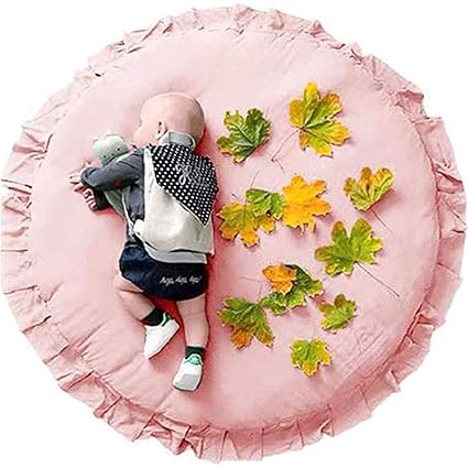 Baby Cotton Play Mat Round Ruffled Cushion Soft Breathable Crawling Pad Kids Children Floor Rug Game Toy Blanket Gym Carpet Pink