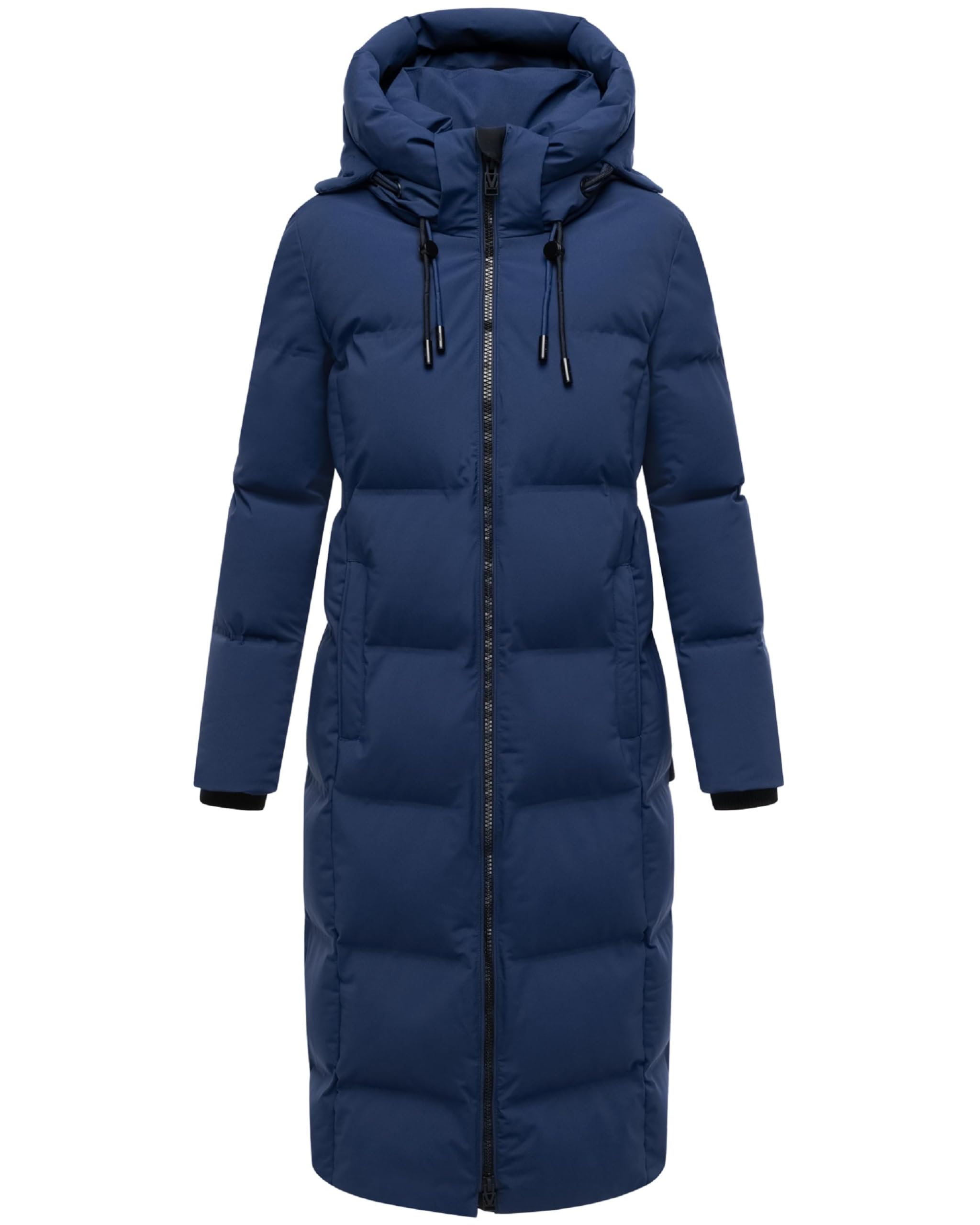 MARIKOO Extra lange winterjas voor dames, warme gewatteerde jas met afneembare capuchon, Tikoraa16 XS-5XL, deep red, L