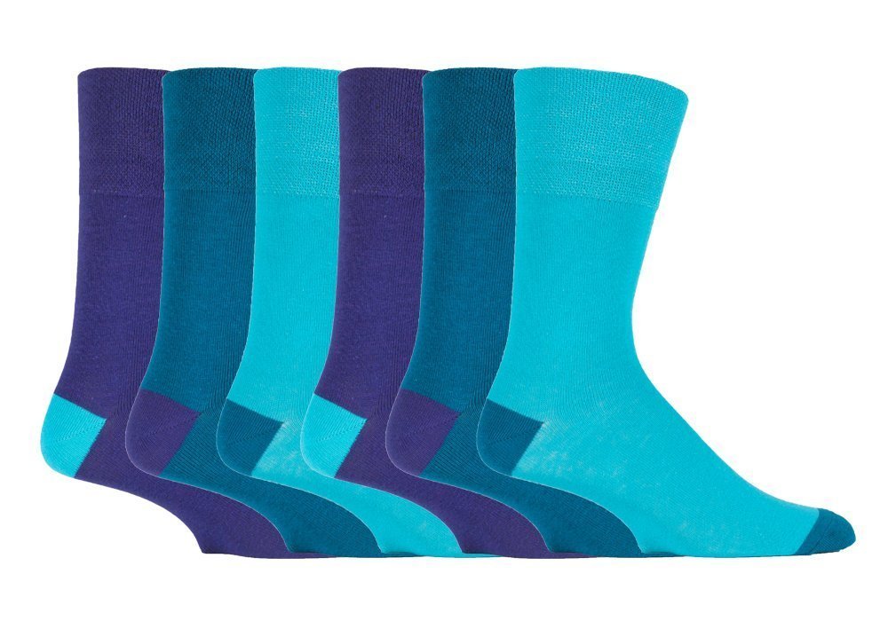 Hduk Mens Socks Men's Teal/Purple - Rj90h3 6X Pairs Of "Colourburst" Gentle Grip Honeycombe Top Non Elastic Socks By Sockshop/Uk 6-11 Eur 39-45 ()