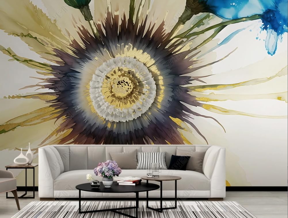 Papier peint intissé fleurs aquarelles 300x210 cm pour grand mur de salon