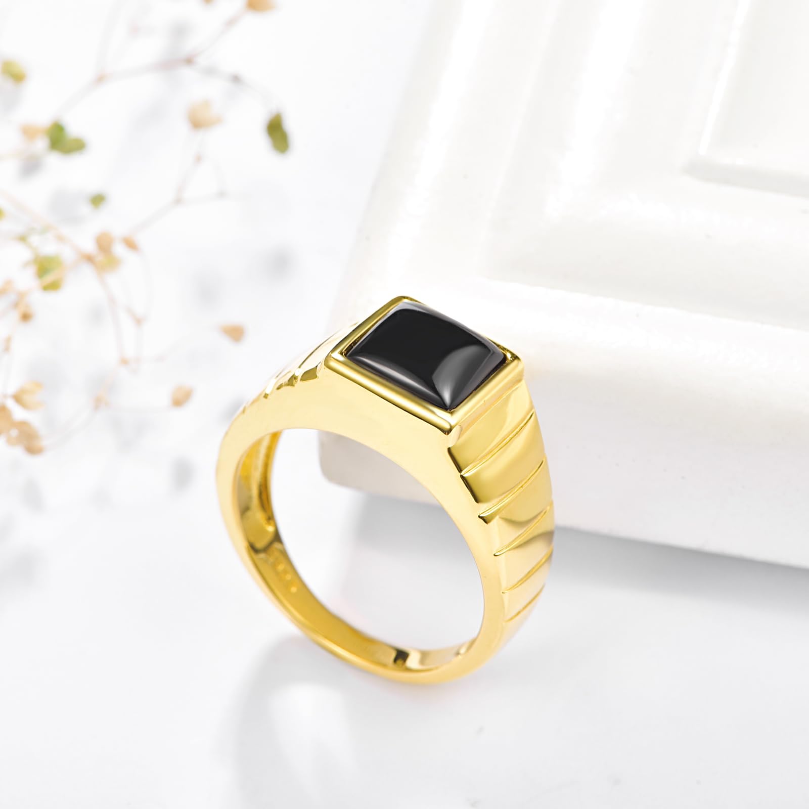Black Signet Ring 14k Gold Plated Minimalist Statement Pinky Chunky Ring for Men Women Jewelry Gift for Him Size 8 - Image 2