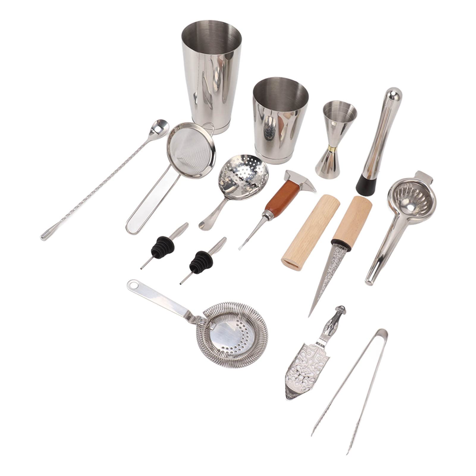 Kit de coctelera mezcladora de cócteles, Kit de coctelería de Acero Inoxidable de 18 Piezas con Bolsa de Almacenamiento, para Bar y Uso doméstico, diseño Lavable y
