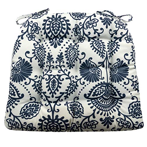 Barnett Home Decor Indoor Outdoor Wicker Chair Cushions - Sylvan Navy Blue Size Large Patio Chair Cushions 19 x 19 - Fade Resistant Weather Resistant - Latex Foam Fill Pad