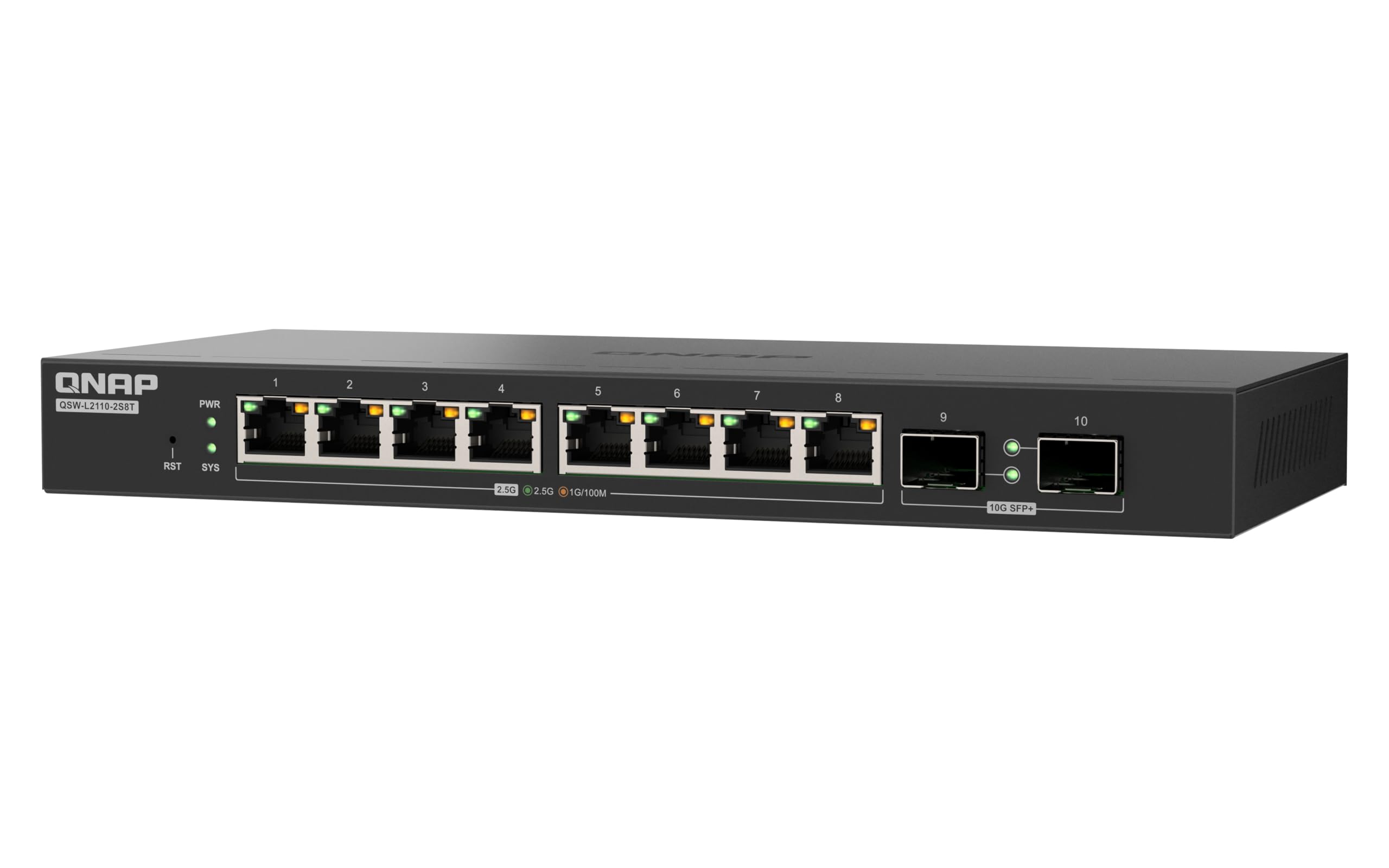 QNAP Przełącznik QSW-L2110-2S8T | 2X 10GbE SFP+, 8X 2.5GbE, Lite Managed, Desktop Switch